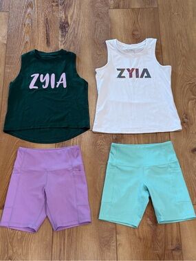 ZYIA Active Tops and Bike Shorts - Dark Green, White, Lavender, Mint